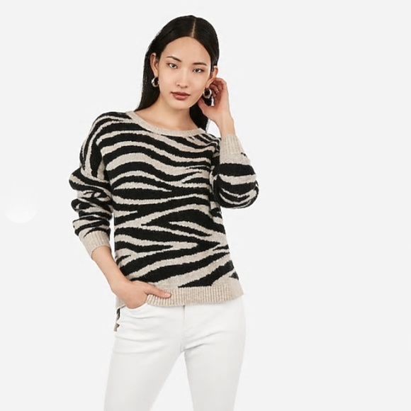Express Sweaters - Zebra Stripe Fuzzy Tunic Sweater